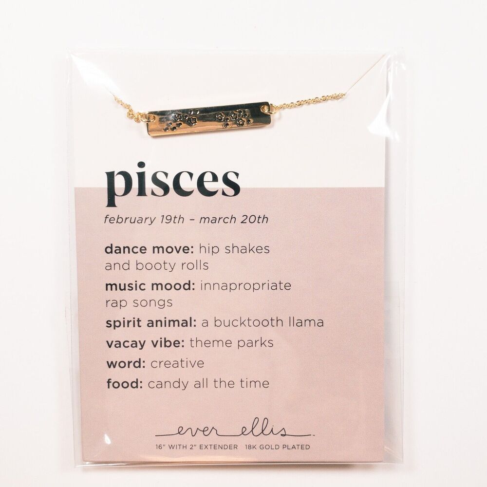 Ever Ellis Pisces Zodiac Bar Necklace Gold Astrology Jewelry